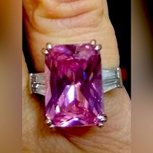 Unique Huge 925 Sterling Silver Pink Topaz Square Cocktail Ring size 9